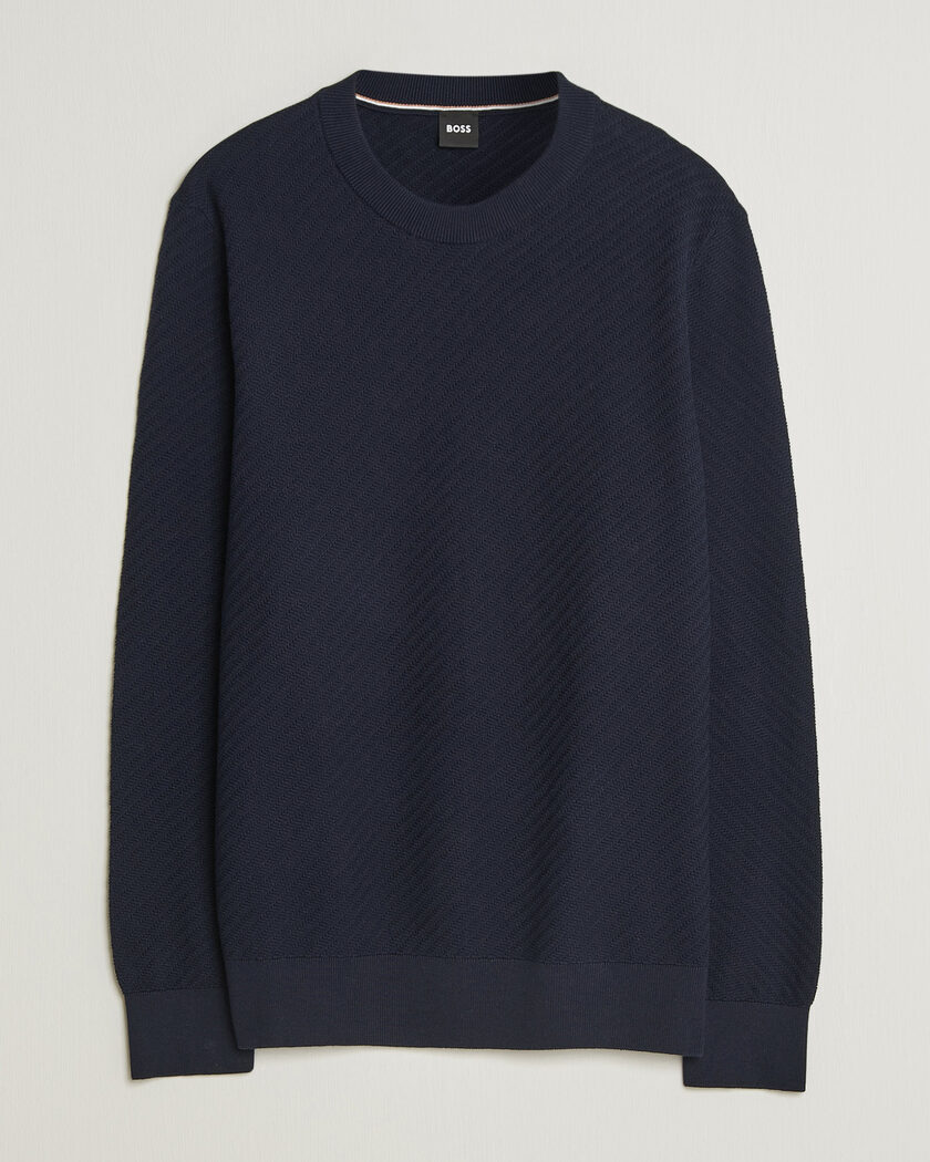 BOSS BLACK Lofranco Structured Knitted Sweater Dark Blue – Bleu
