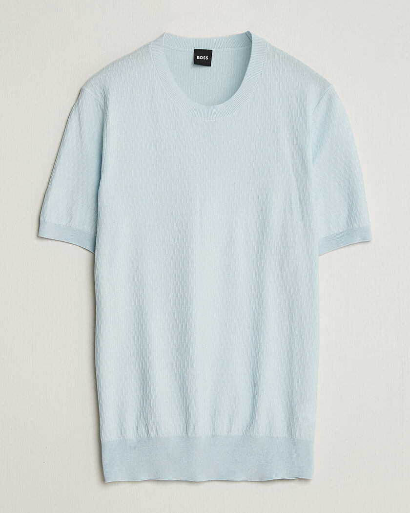 BOSS BLACK Laruso Structured Knitted T-Shirt Open Blue – Blauw