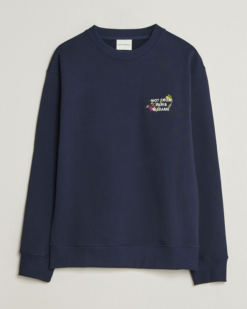 Drôle de Monsieur Vine Embroidered Slogan Sweatshirt Navy – Bleu