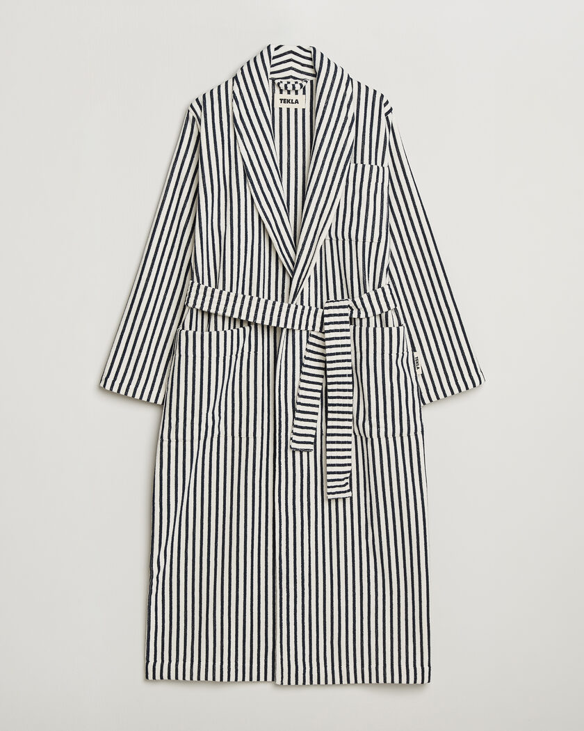 Tekla Organic Terry Classic Bathrobe Sailor Stripes – Blanc