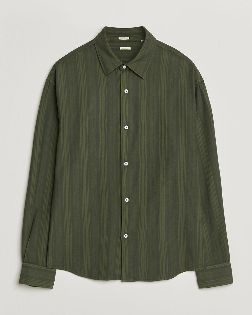 Massimo Alba Boxy Striped Cotton Shirt Moss Green – Vert