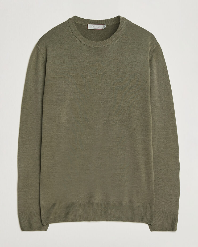 Canali Merino Wool Crew Neck Olive – Vert