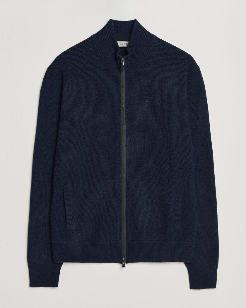 Canali Wool/Cashmere Full Zip Cardigan Navy – Blauw