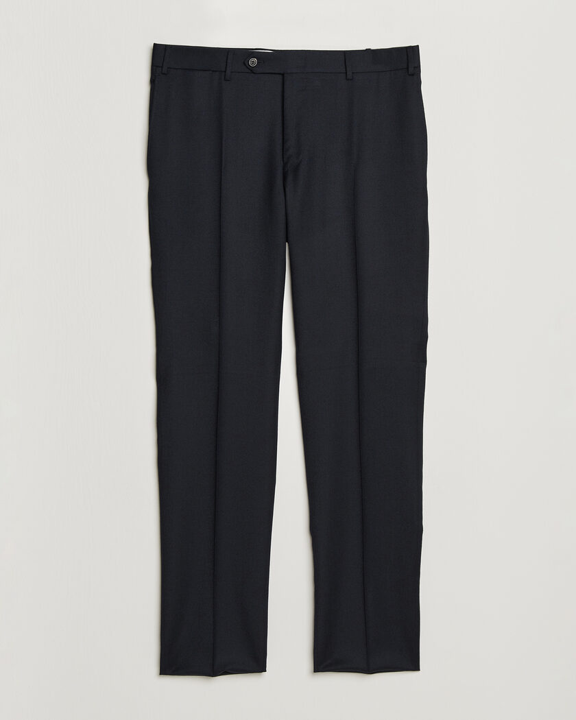 Canali Slim Fit Flannel Trousers Navy – Blauw