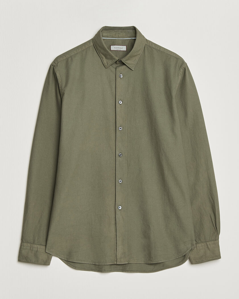 Canali Garment Dyed Cotton Shirt Olive – Groen
