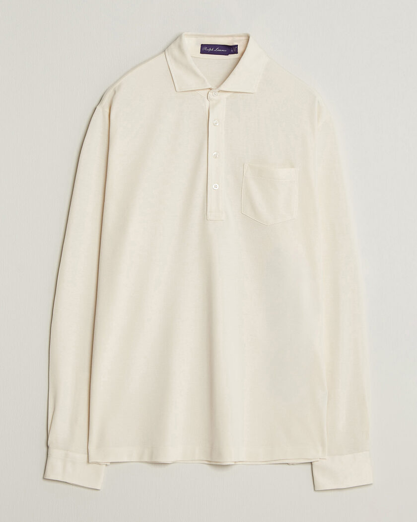 Ralph Lauren Purple Label Long Sleeve Washed Polo Classic Cream – Wit