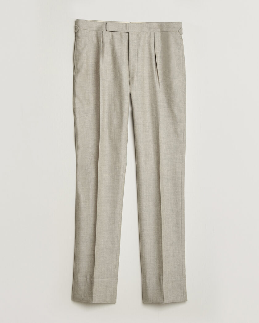 Ralph Lauren Purple Label Gregory Pleated Flannel Trousers Pearl Grey – Gris