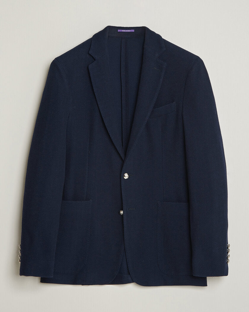 Ralph Lauren Purple Label Cashmere/Silk Herringbone Blazer Navy – Blauw