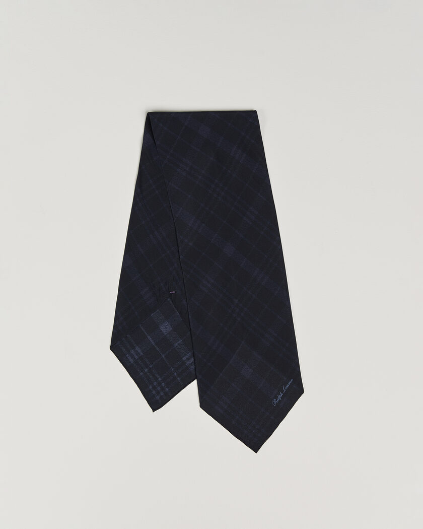 Ralph Lauren Purple Label Silk Neckerchief Navy Plaid – Blauw