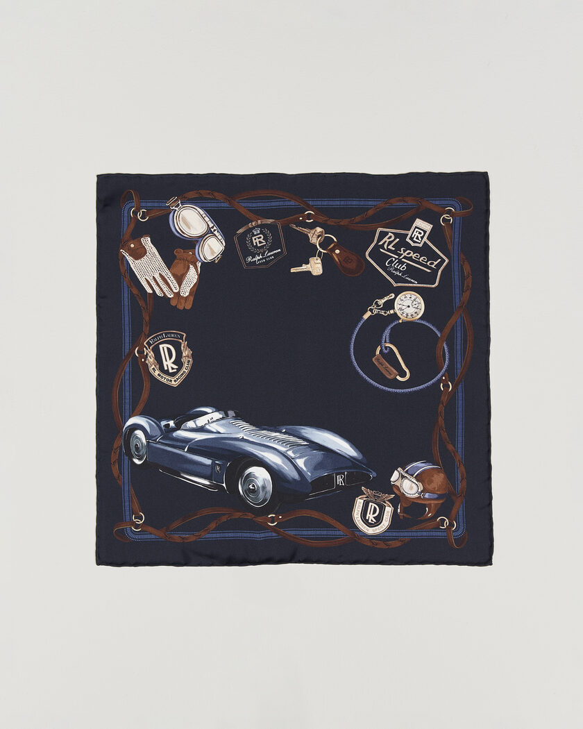 Ralph Lauren Purple Label Speed Club Silk Pocket Square Navy – Blauw