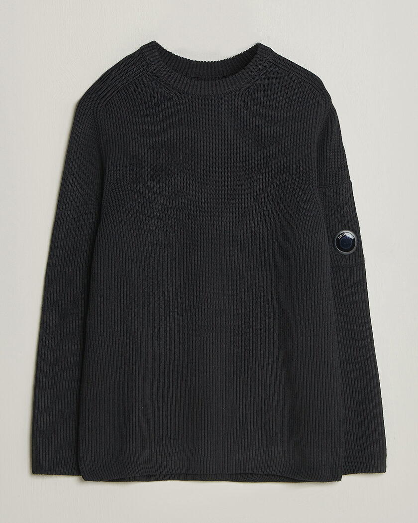 C.P. Company Full Rib Knitted Cotton Crew Neck Black – Noir