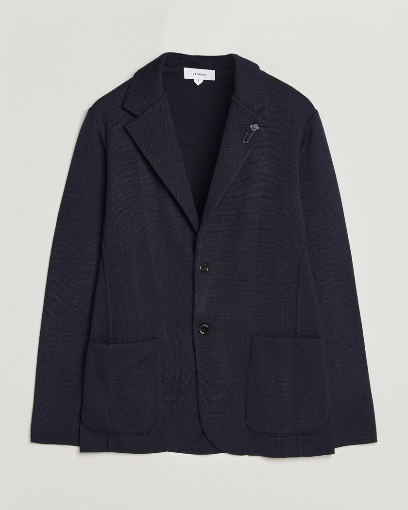 Lardini Knitted Wool Blazer Navy – Blauw