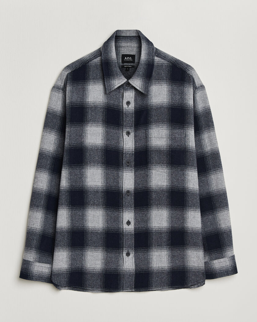 A.P.C. Malaury Checked Overshirt Light Grey – Blauw