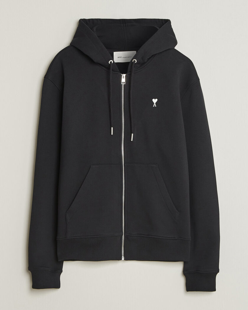 AMI Contrasted Heart Logo Full Zip Hoodie Black – Noir