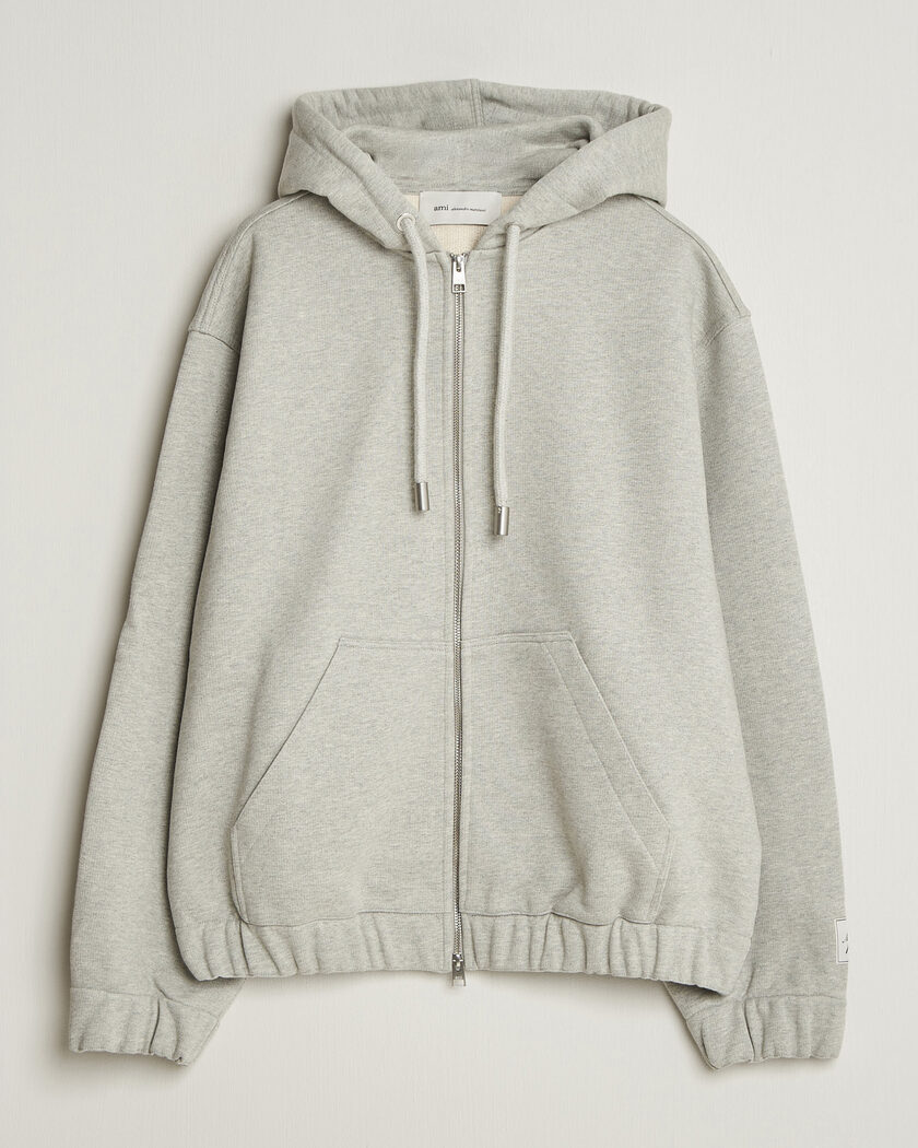 AMI Heritage Logo Full Zip Hoodie Light Grey Melange – Grijs