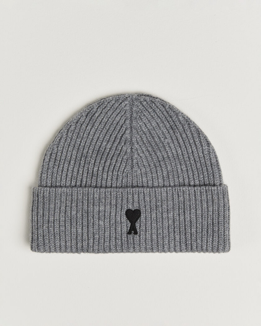 AMI Contrasted Heart Logo Beanie Light Grey Melange – Grijs