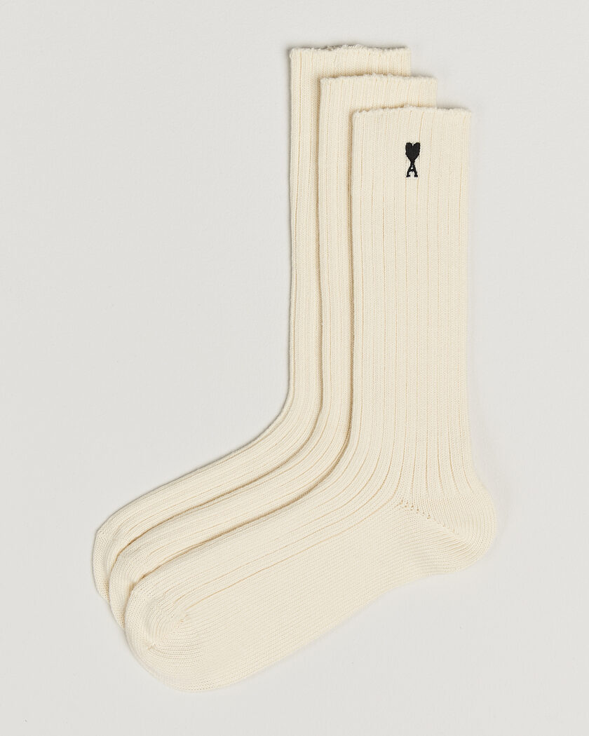 AMI 3-Pack Heart Logo Cotton Socks Ivory – Wit