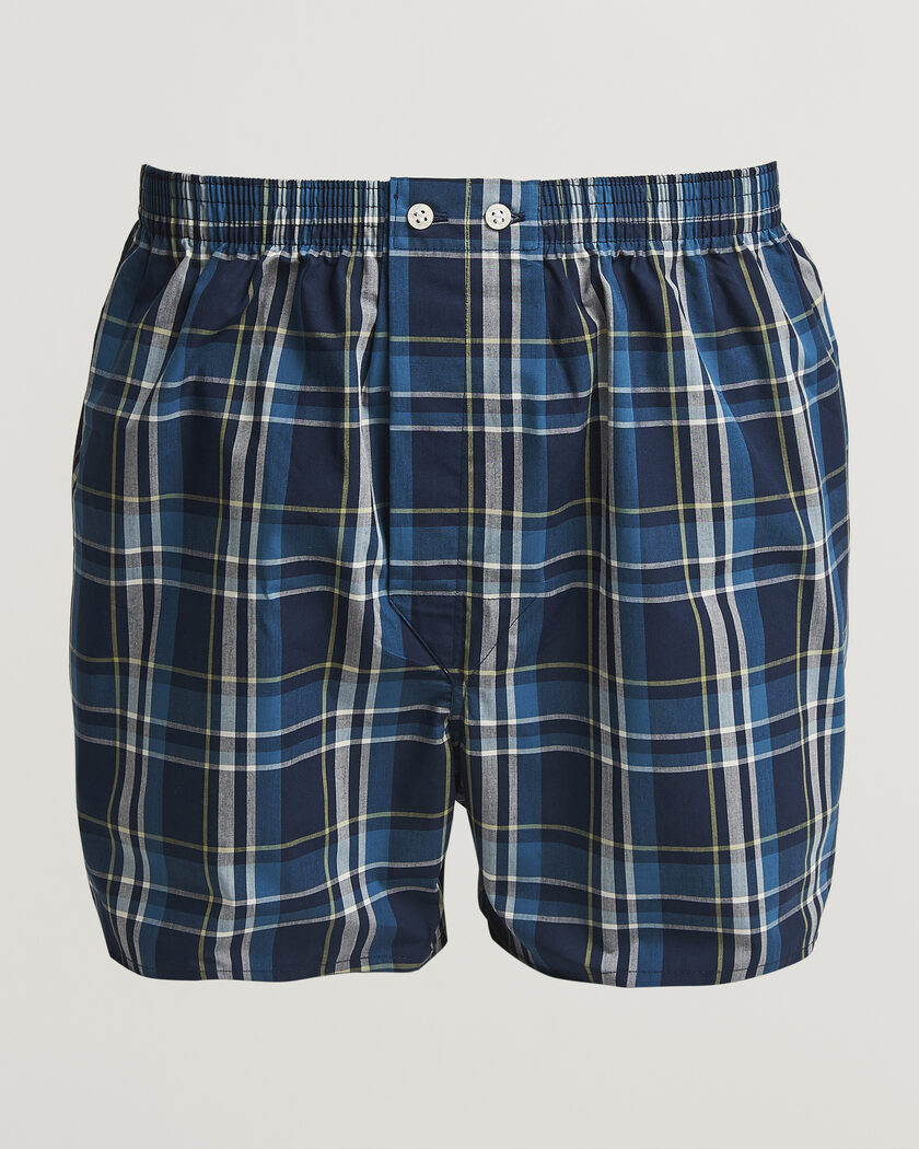 Derek Rose Classic Fit Woven Cotton Boxer Shorts Navy – Blauw