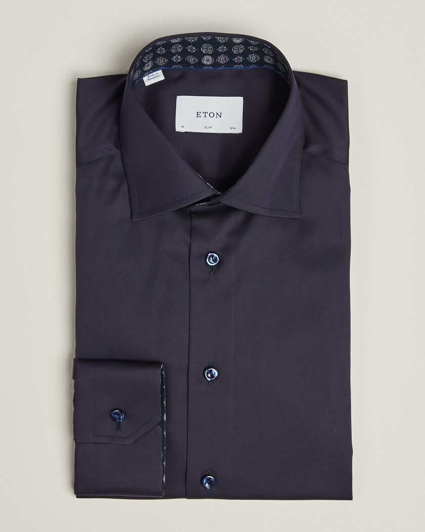 Eton Slim Fit Signature Twill Contrast Shirt Navy Blue – Blauw