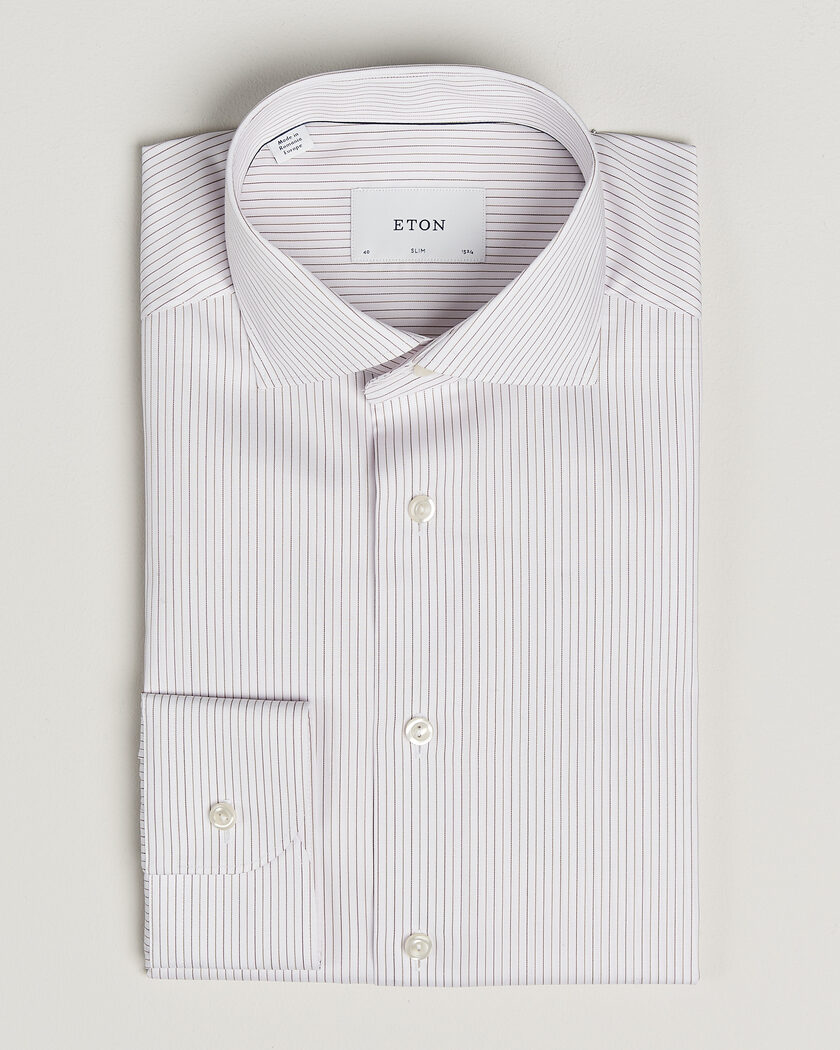 Eton Slim Fit Fine Twill Striped Shirt Orange – Oranje