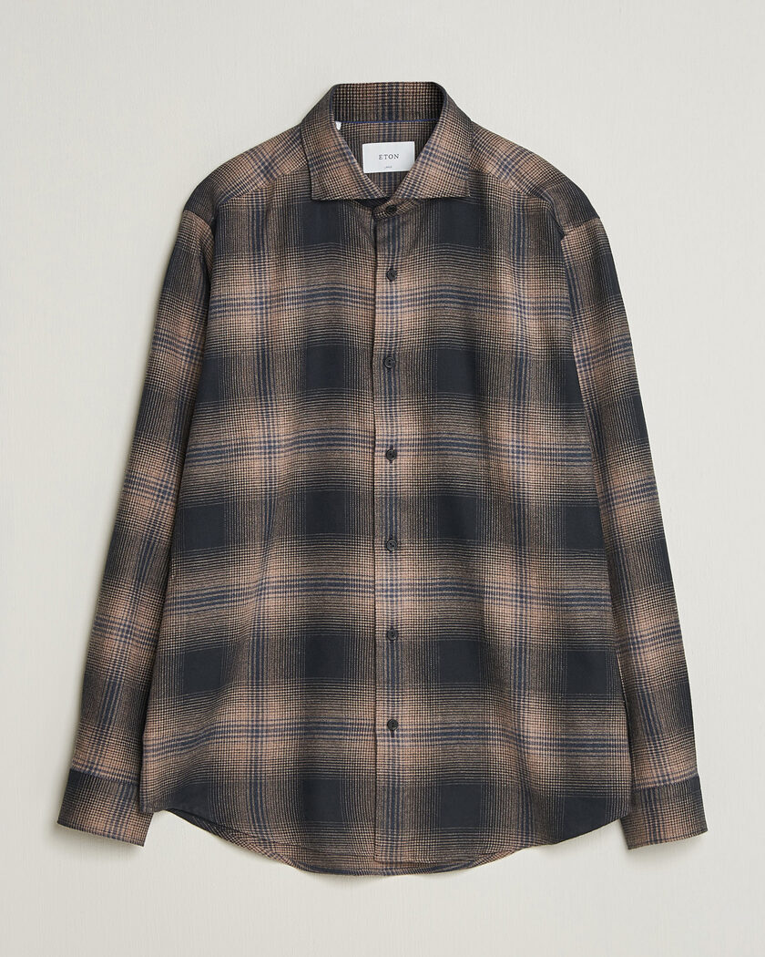 Eton Casual Fit Checked Flannel Shirt Navy Blue – Blauw