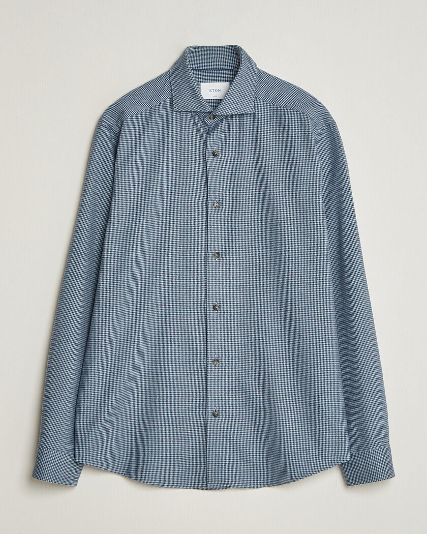 Eton Casual Fit Houndstooth Flannel Shirt Mid Blue – Blauw