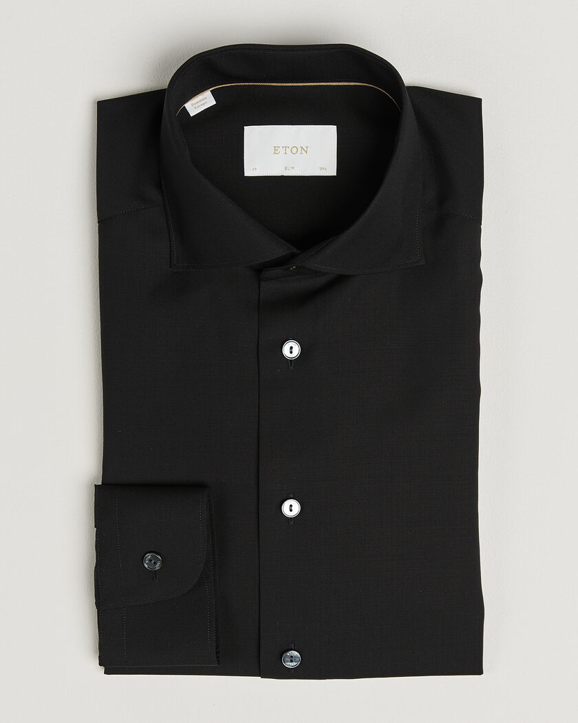 Eton Slim Fit Merino Shirt Black – Zwart