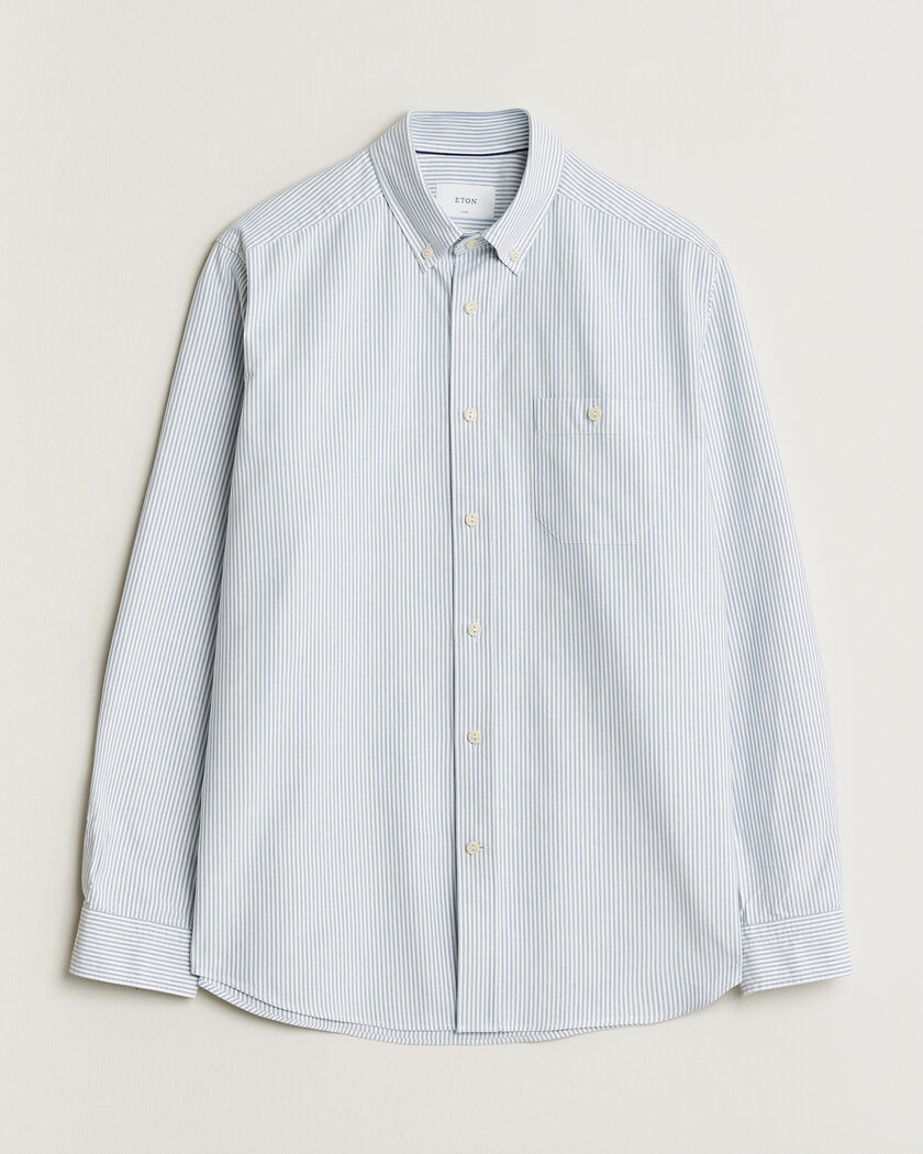 Eton Regular Fit Ivy Oxford Striped Shirt Mid Blue – Blauw