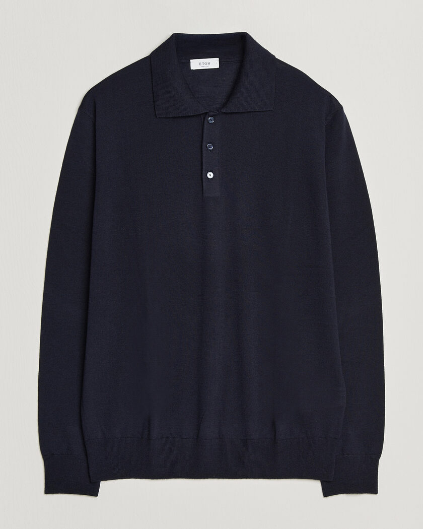 Eton Merino Wool Knitted Polo Navy Blue – Blauw