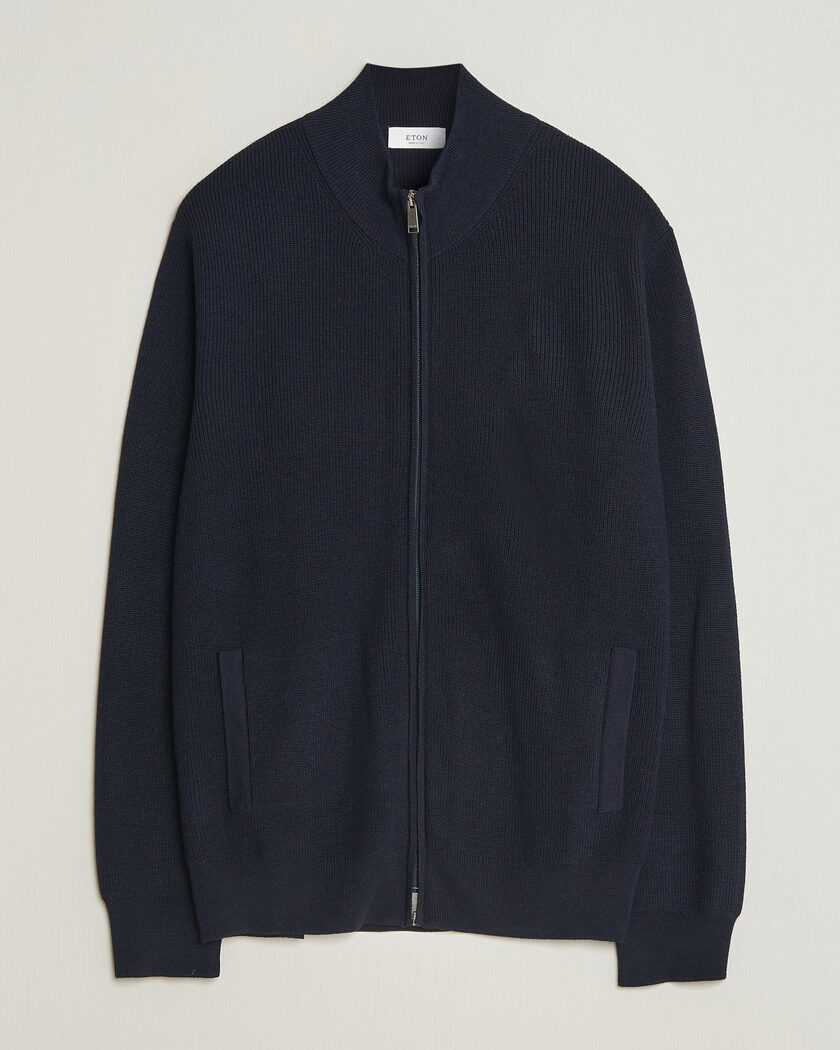 Eton Merino Wool Knitted Full Zip Navy Blue – Blauw