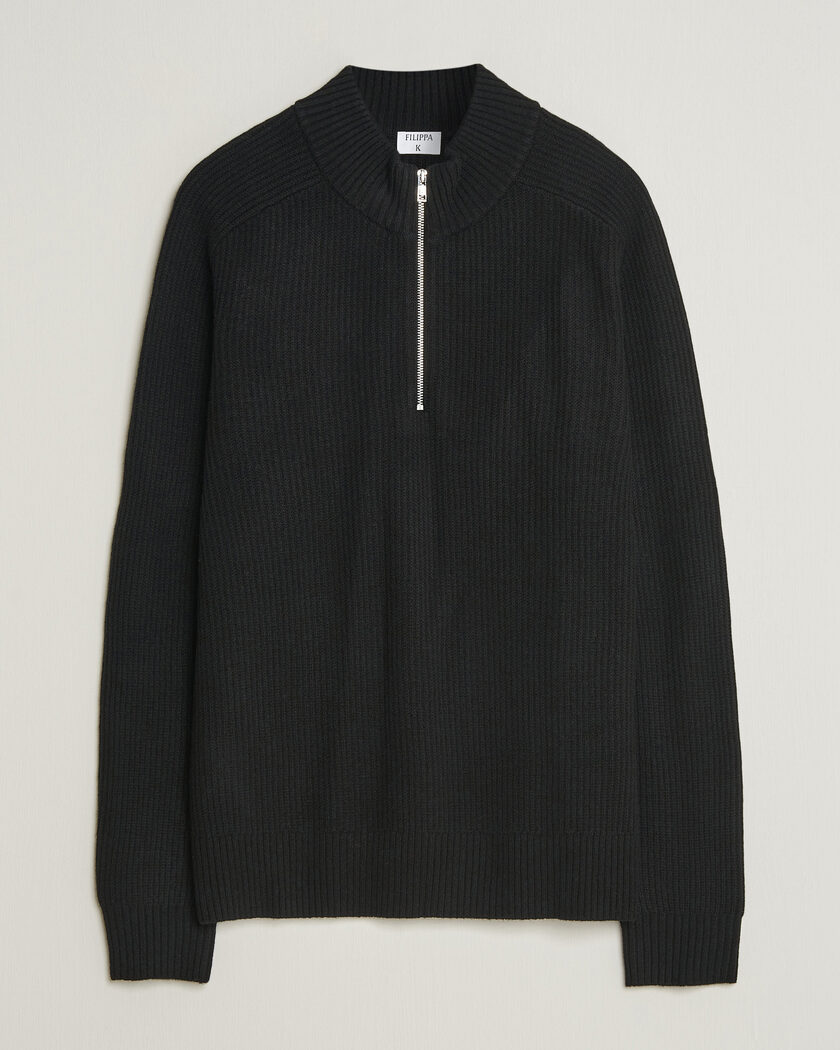 Filippa K Ribbed Wool Knitted Half Zip Black – Noir