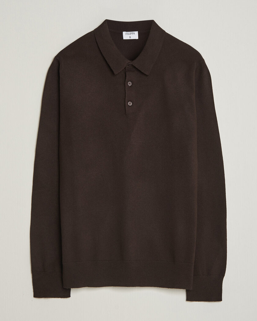 Filippa K Knitted Polo Shirt Dark Chocolate – Bruin