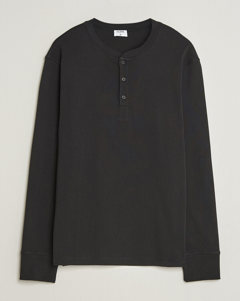 Filippa K Cotton Rib Henley Black – Zwart