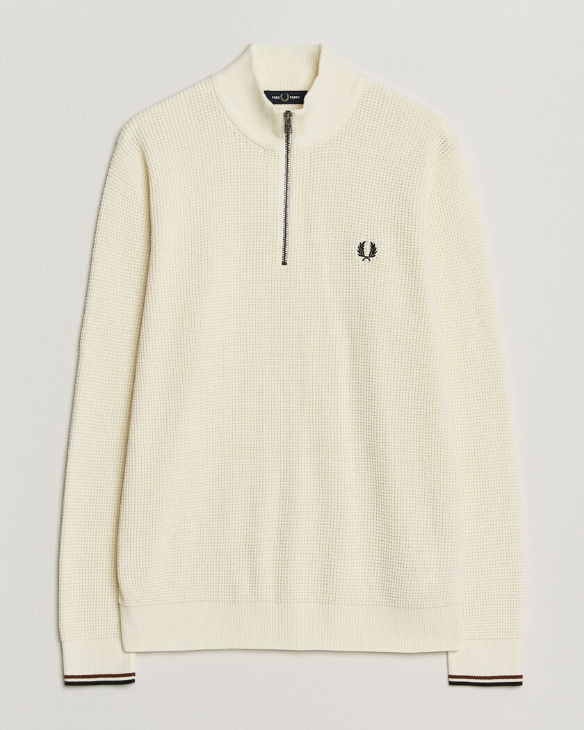 Fred Perry Waffle Stitch Half Zip Ecru – Wit