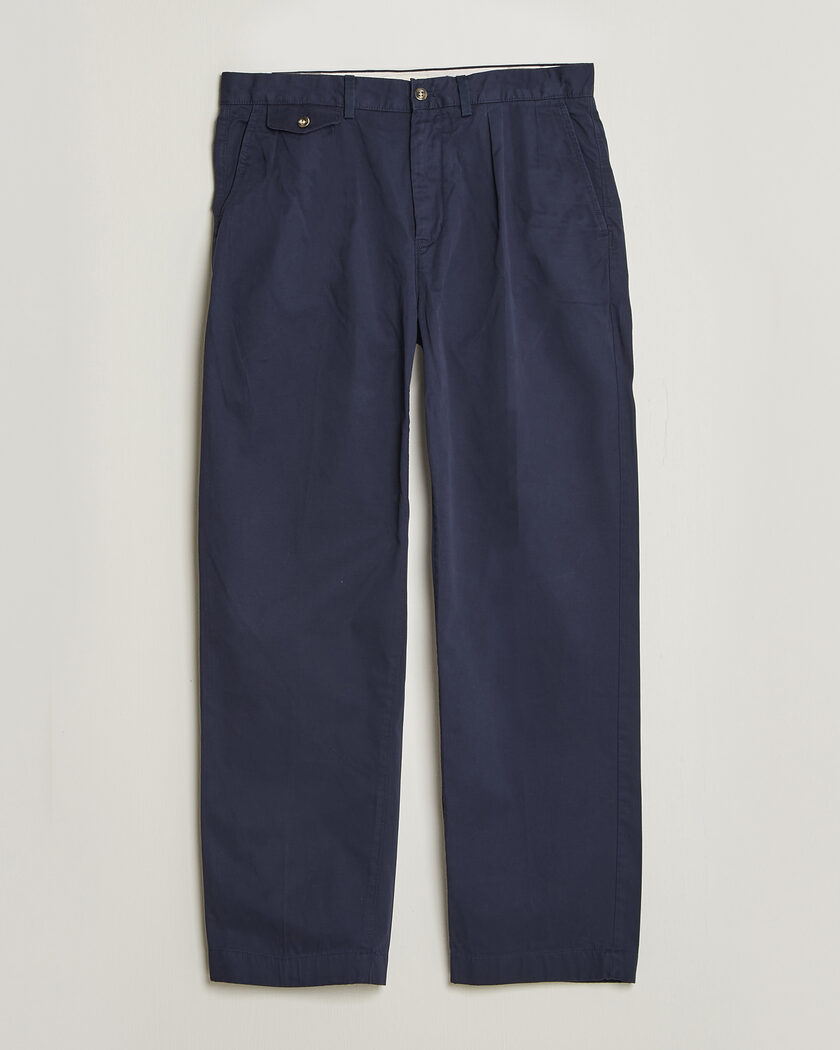 Gant Relaxed Fit Pleated Cotton Twill Pants Evening Blue – Blauw