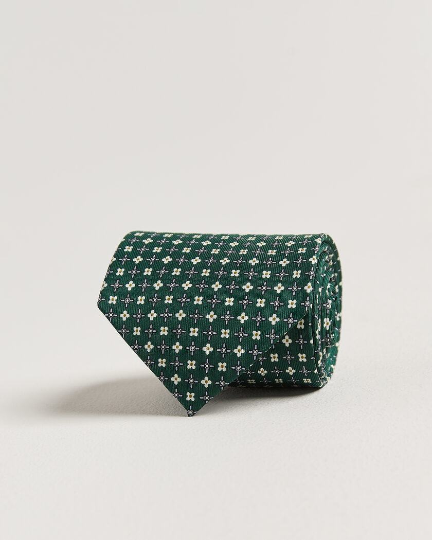 E. Marinella 3-Fold Printed Silk Tie Dark Green – Groen
