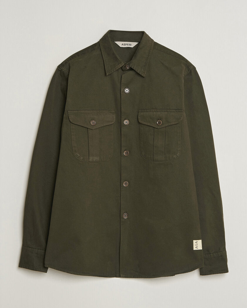 Aspesi Twill Cotton Overshirt Military – Groen