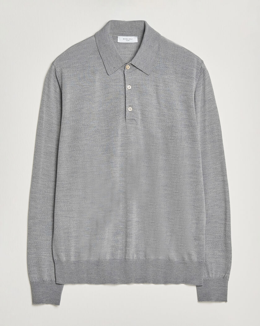 Boglioli Knitted Long Sleeve Polo Light Grey – Grijs