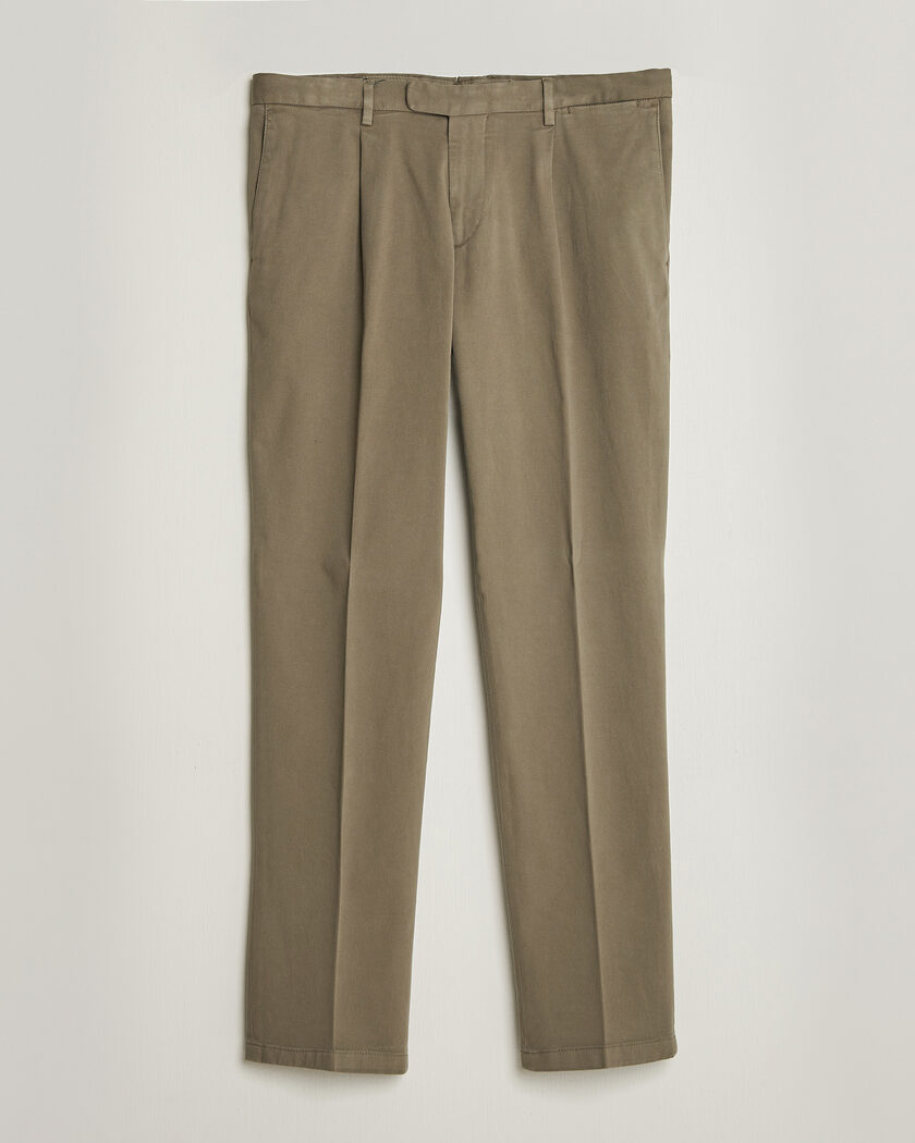 Boglioli Pleated Cotton Twill Chinos Olive – Vert