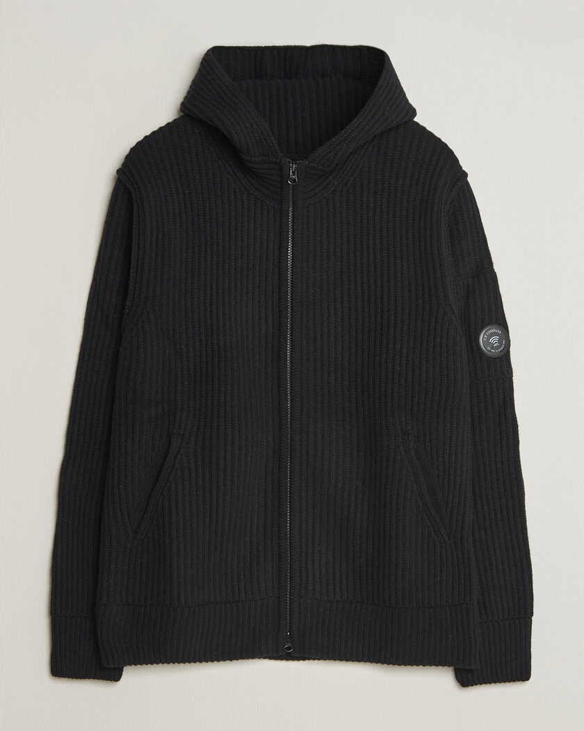 C.P. Company Heavy Lambswool Hood Zip Black – Zwart