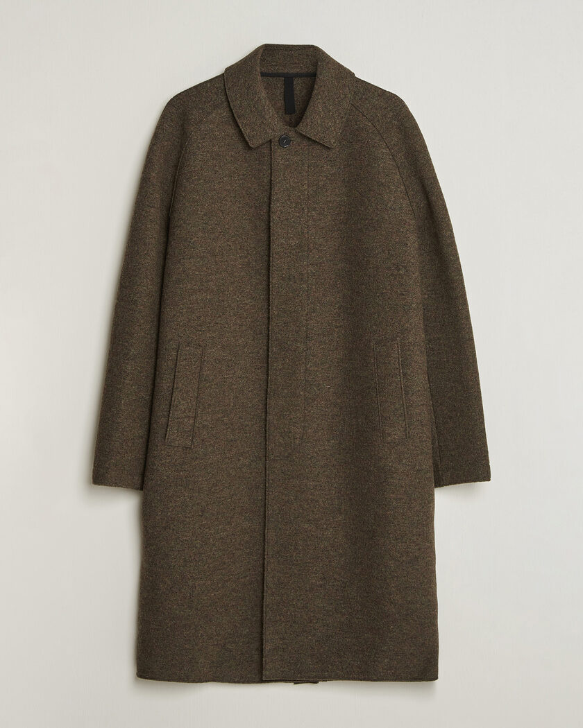 Harris Wharf London Boiled Wool Fly Front Balmacan Coat Brown/Green – Vert
