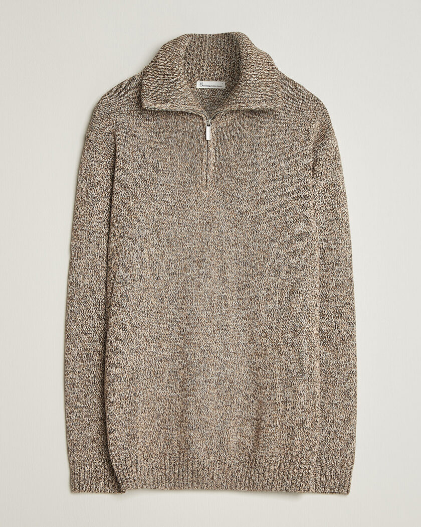 KnowledgeCotton Apparel Heavy Knitted Half Zip Brown – Marron