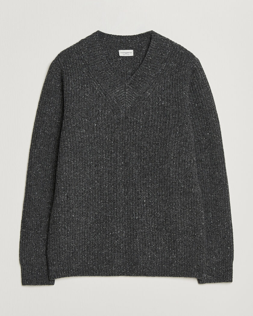 Morgano Fisherman Ribb Donegal Knitted V-Neck Dark Grey – Gris