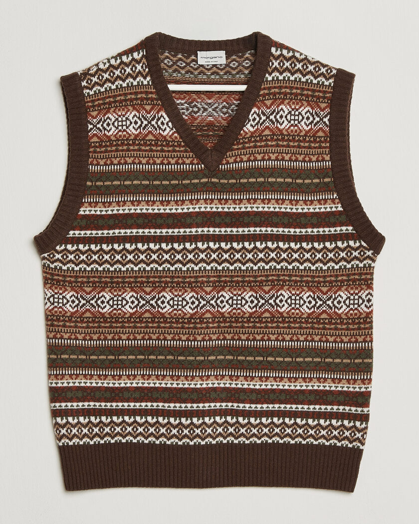 Morgano Wool/Cashmere Fair Isle Knitted Vest Brown – Bruin