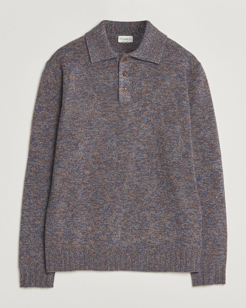 Morgano Wool/Cashmere Knitted Polo Blue – Blauw