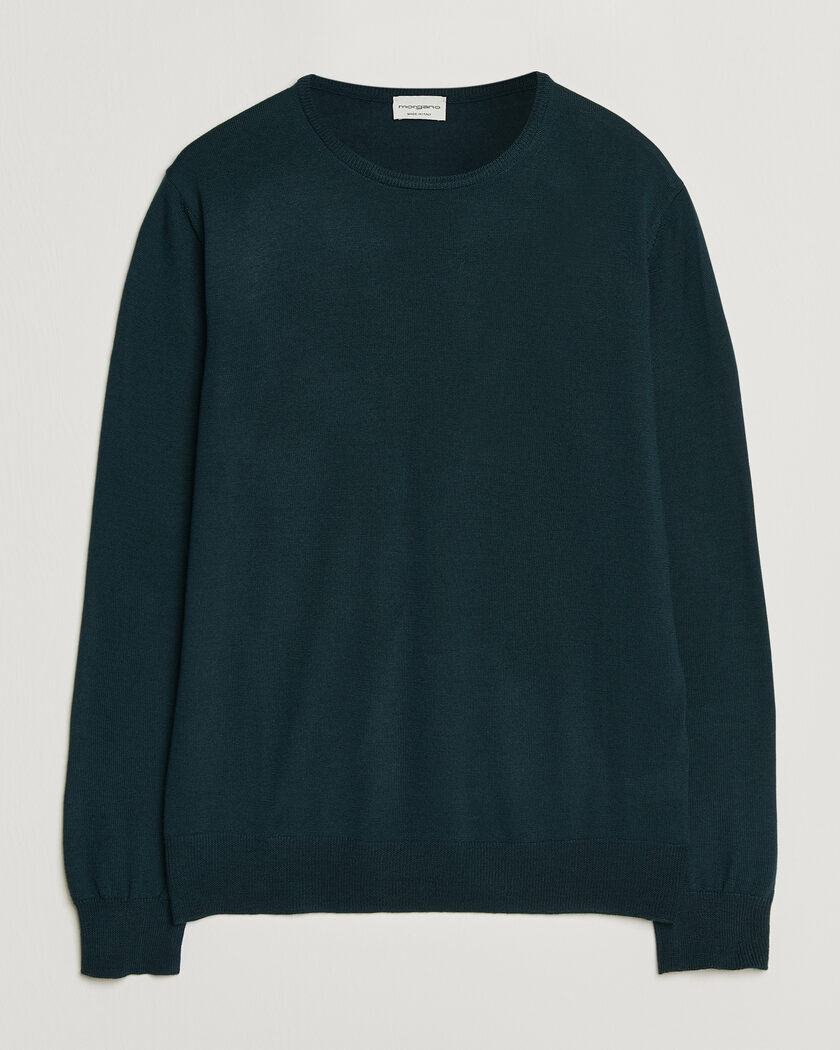 Morgano Extra Fine Merino Wool Crewneck Bottle Green – Groen