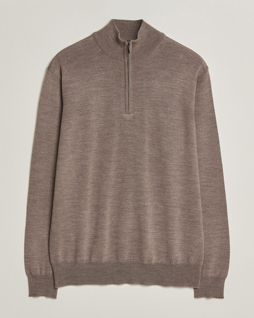Morgano Extra Fine Merino Wool Half-Zip Mid Brown – Marron