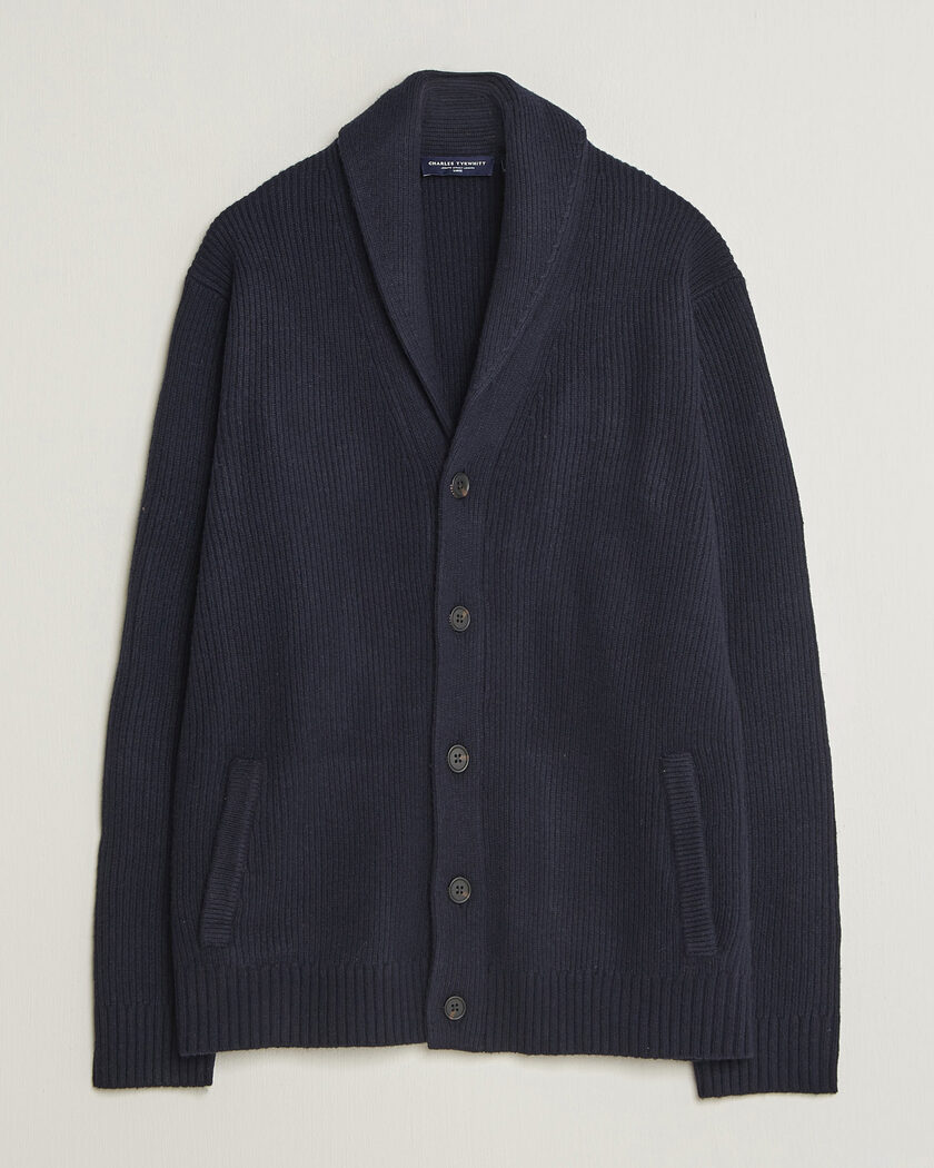 Charles Tyrwhitt Chunky Merino Shawl Neck Cardigan Navy – Blauw