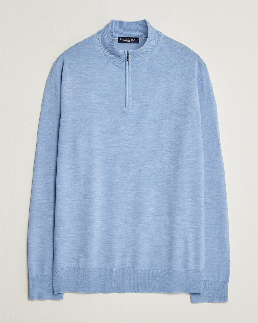 Charles Tyrwhitt Pure Merino Zip Neck Jumper Cornflower Blue – Blauw