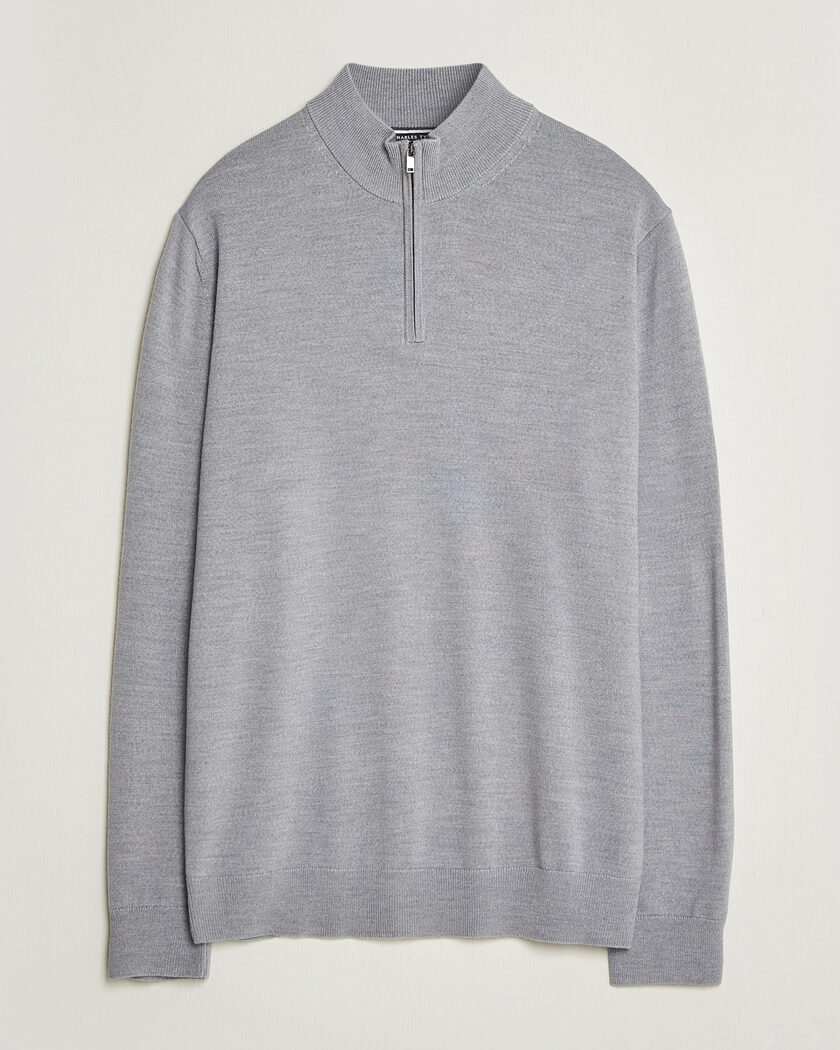 Charles Tyrwhitt Pure Merino Zip Neck Jumper Light Grey – Grijs